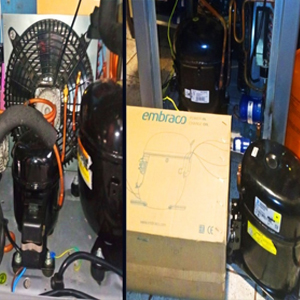 Instalación de compresores Tecumseh y Embraco para máquinas de helados